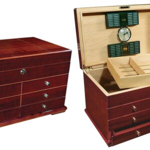 Prestige Import Group Landmark Large Chest Style Cigar Humidor with Drawers - Holds Up to 300 Capacity - Color: Cherry Finish