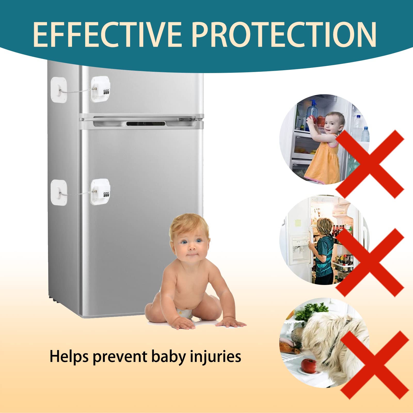 Fridge Lock Combination Ensure Child Safety Refrigerator Locks Universal Fridge Cabinet and Freezer Lock Strong Adhesive for Extra Security Compatible with Any Refrigerator Door White