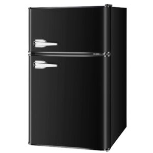 lhriver 3.1 cu ft mini fridge with freezer - 2 door compact refrigerators with refrigerators thermostat, retro mini fridgefor bedroom, office, stainless steel black