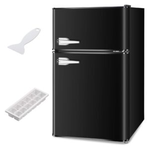 LHRIVER 3.1 Cu Ft Mini Fridge with Freezer - 2 Door Compact Refrigerators with Refrigerators Thermostat, Retro Mini Fridgefor Bedroom, Office, Stainless Steel Black