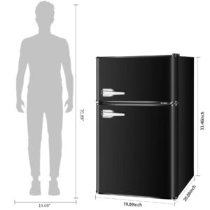 LHRIVER 3.1 Cu Ft Mini Fridge with Freezer - 2 Door Compact Refrigerators with Refrigerators Thermostat, Retro Mini Fridgefor Bedroom, Office, Stainless Steel Black