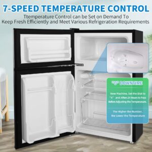 LHRIVER 3.1 Cu Ft Mini Fridge with Freezer - 2 Door Compact Refrigerators with Refrigerators Thermostat, Retro Mini Fridgefor Bedroom, Office, Stainless Steel Black