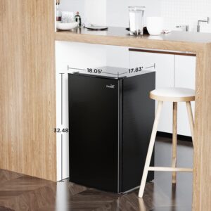 Compact Fridge 3.2 CU.FT. Mini Dorm Refrigerator Small Fridge with Freezer, 37 dB Low Noise, Adjustable Temperature, Reversible Door, for Home Office Dorm or RV (Black)