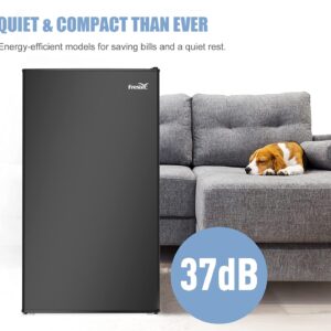 Compact Fridge 3.2 CU.FT. Mini Dorm Refrigerator Small Fridge with Freezer, 37 dB Low Noise, Adjustable Temperature, Reversible Door, for Home Office Dorm or RV (Black)