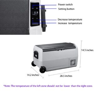 BINTU Dual Zone 38 Quart Portable Car Fridge (-4°F to 68°F) 12 Volt Freezer Refrigerator for Vehicle, Home, Outdoor