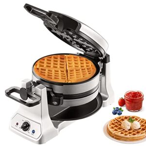 vevor 2-layer waffle maker, 1400w round waffle iron, non-stick waffle baker machine with browning control, 180° rotable belgian waffle maker, teflon-coated baking pans, stainless steel body, 120v