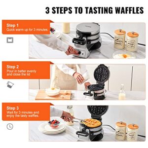 VEVOR 2-Layer Waffle Maker, 1400W Round Waffle Iron, Non-Stick Waffle Baker Machine with Browning Control, 180° Rotable Belgian Waffle Maker, Teflon-Coated Baking Pans, Stainless Steel Body, 120V