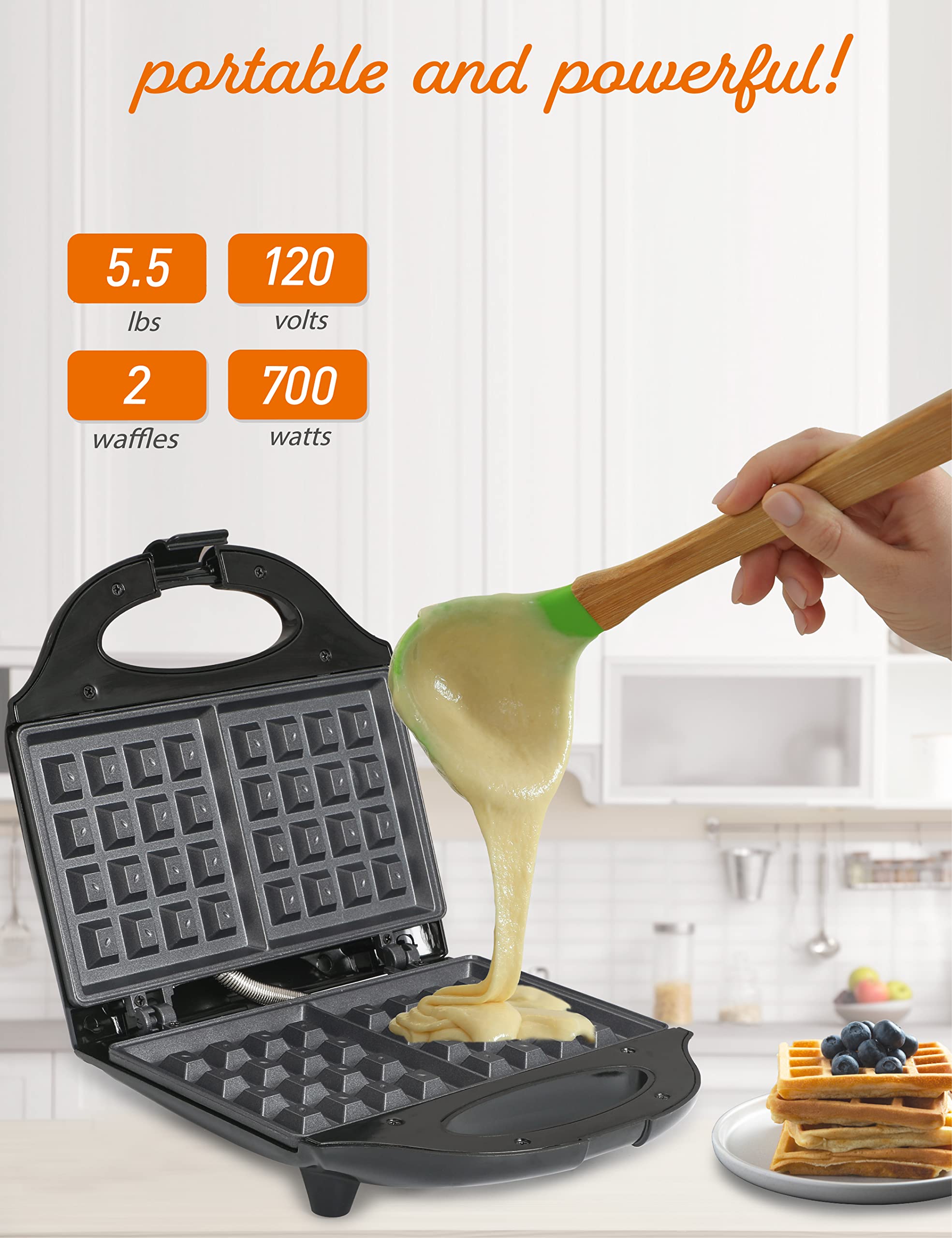 Commercial Chef Waffle Maker, Nonstick Mini Waffle Maker, Easy-to-Clean Electric Waffle Iron for Breakfast Waffles with Power on Light Thermostat