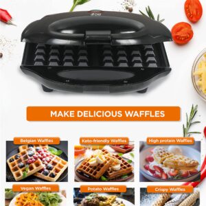 Commercial Chef Waffle Maker, Nonstick Mini Waffle Maker, Easy-to-Clean Electric Waffle Iron for Breakfast Waffles with Power on Light Thermostat