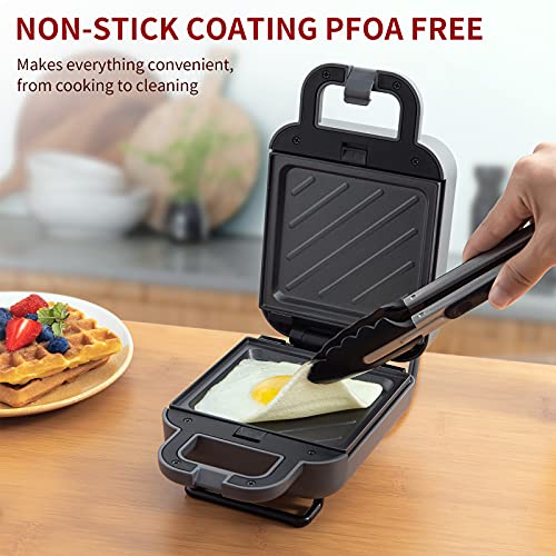 Waffle Maker Mini, Sandwich with Removable Plates 3-in-1, Breakfast Waffle Iron Machine Small Belgian, Donut Maker, Non-Stick, Compact Design, Grilled Cheese, Keto Chaffles, Paninis, Gray 600W BEZIA