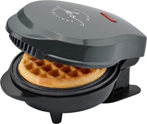 kitchen selectives mini waffle maker by select brands - classic mini waffle iron for traditional, savory or dessert mini waffles - features non-stick coating - 4 mini waffles, dark gray