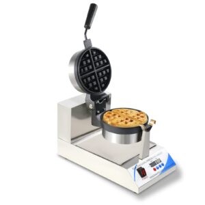 njtfhu commercial rotating belgian waffle irons electric pancake maker machine non-stick with removable plates and intelligent led temperature for bakeries snack bar family