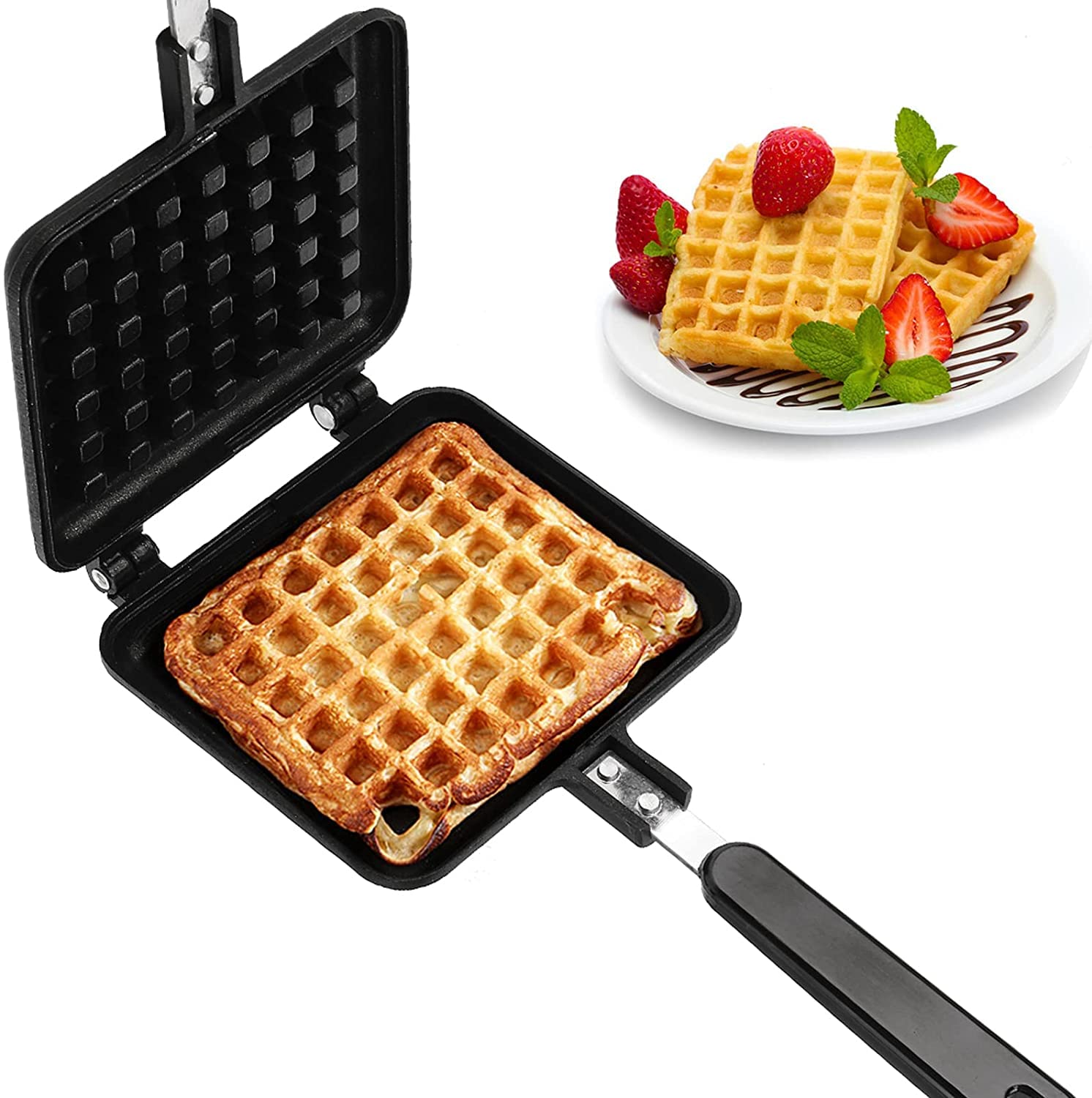 Mini Waffle Maker Pan Waffle Nonstick Coating Waffle Baking Mold Plate Stovetop Waffle Skillet for Belgian Waffle Sandwich Toaster