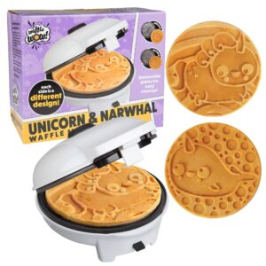 narwhal electric waffle maker w removable unicorn plate for easy cleanup- makes 8" waffles or pancakes that bring kids breakfast smiles- non-stick waffler griddle, adjustable temp control, girls gift