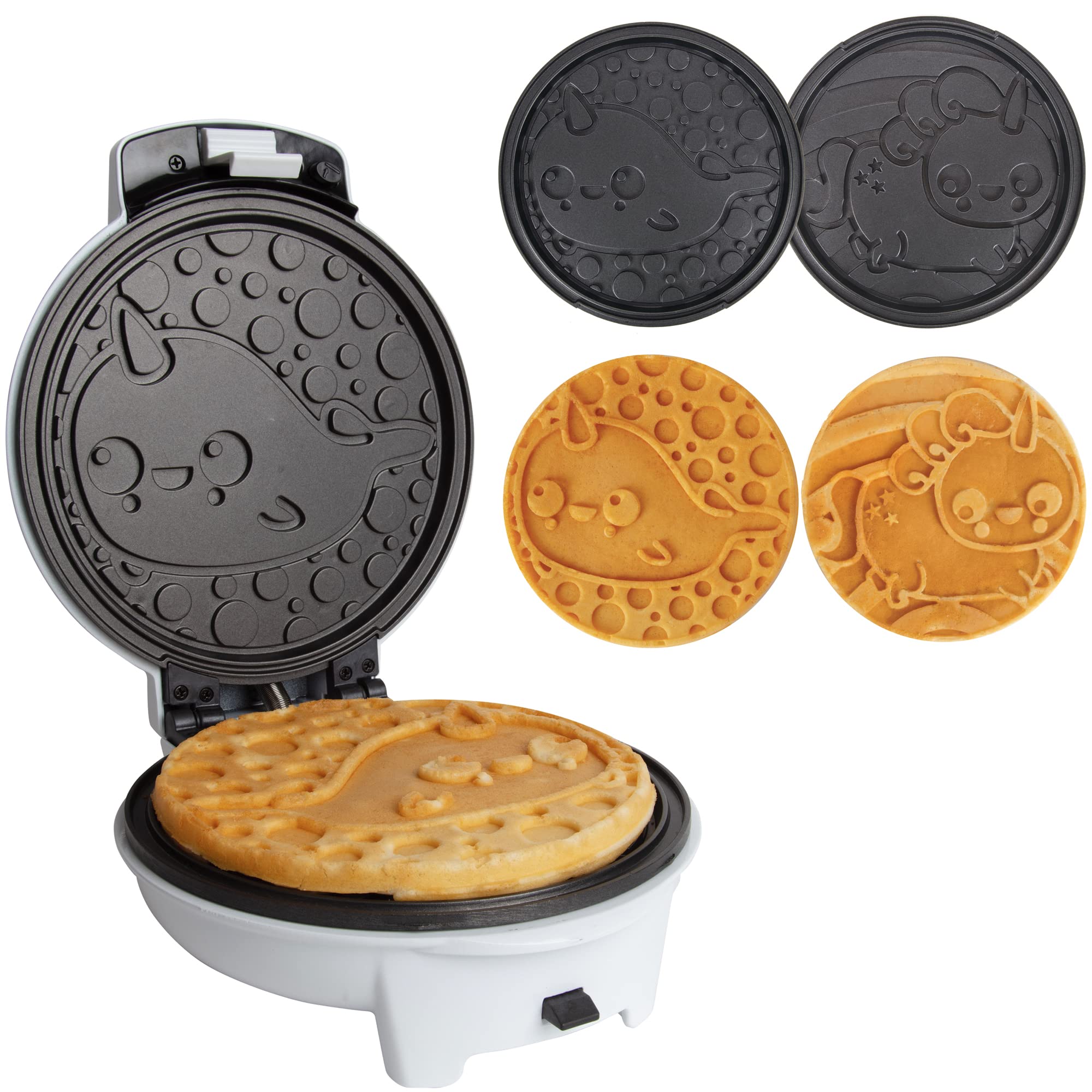 Narwhal Electric Waffle Maker w Removable Unicorn Plate for Easy Cleanup- Makes 8" Waffles or Pancakes that Bring Kids Breakfast Smiles- Non-Stick Waffler Griddle, Adjustable Temp Control, Girls Gift