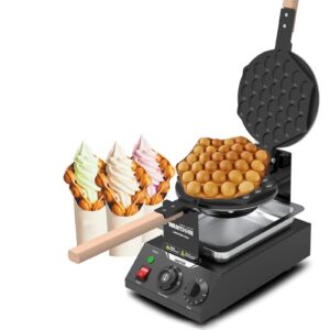 wantjoin wil bubble waffle maker, non-stick coating hong kong egg waffle maker machine, 1500w 110v electric cone maker, stainless steel pancake maker 180° rotate, 50-250℃/122-482℉ adjustable