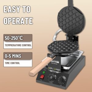 WantJoin Wil Bubble Waffle Maker, Non-stick Coating Hong Kong Egg Waffle Maker Machine, 1500W 110V Electric Cone Maker, Stainless Steel Pancake Maker 180° rotate, 50-250℃/122-482℉ Adjustable