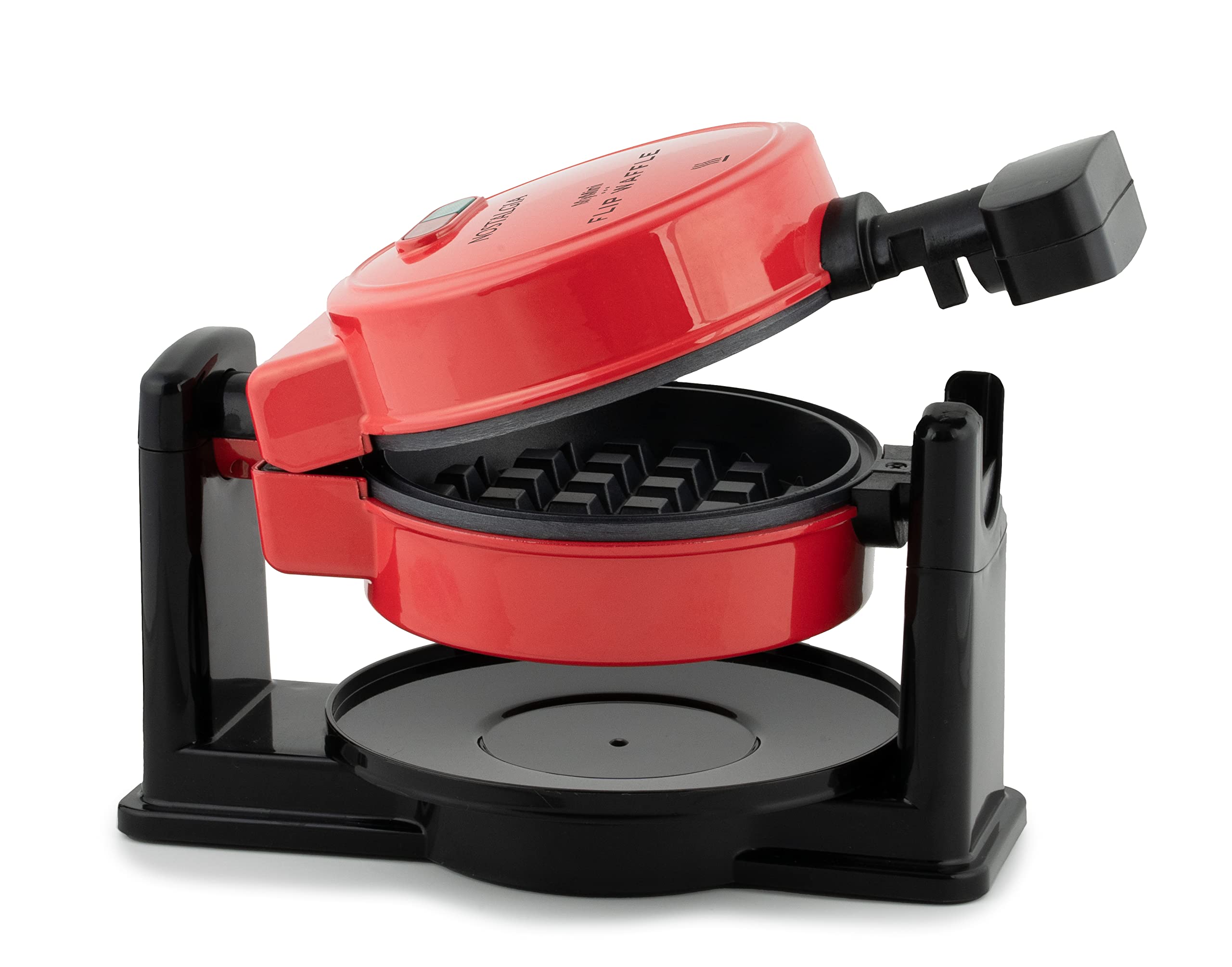 Nostalgia MyMini Flip Belgian Waffle Maker, Waffle Iron with Non-Stick Surfaces, Cool Touch Handles, & Removable Drip Tray, Makes Classic Belgian Style Waffles, Egg Bakes, Cinnamon Rolls, Red