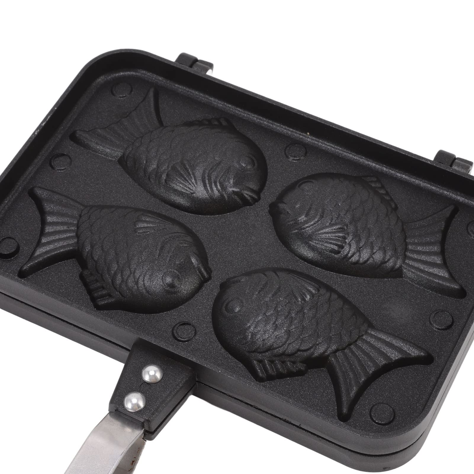 AYNEFY Taiyaki Pan, Taiyaki Fish Shape Cake Maker Non Stick Taiyaki Double Baking Pan Waffle Baking with Black Anti Scalding Handle for Home Kitchen