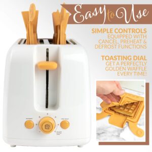 Nostalgia Vertical Waffle Maker, Bakes Two Fresh Batter Waffles at a Time in a Toaster, Removable Dishwasher Safe Silicone Molds, Extra Wide Slots, Adjustable Doneness Dial, Ivory, VWT2IVY