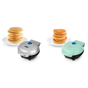 dash mini griddle and waffle maker bundle - make individual pancakes, cookies, eggs, waffles and more