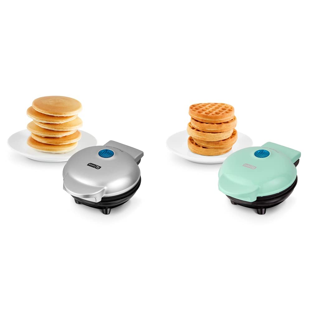 DASH Mini Griddle and Waffle Maker Bundle - Make Individual Pancakes, Cookies, Eggs, Waffles and More