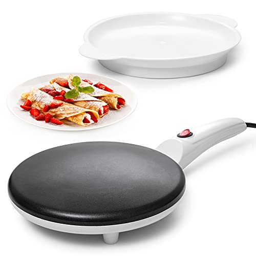 Moss & Stone Electric Crepe Maker, Pan Apo Portable Crepe Maker & Hot Plate Cooktop On/Off Switch, Nonstick Coating, Automatic Temperature Control, Easy To Use For Pancakes, Blintz, Chapati