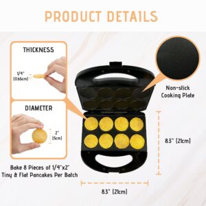 FineMade Mini Pancakes Maker Machine with Non Stick Plates, Small Pancake Griddle, Makes 8 x 2” Tiny and Flat Pancakes, Ideal for Breakfast, Snacks, Desserts and More