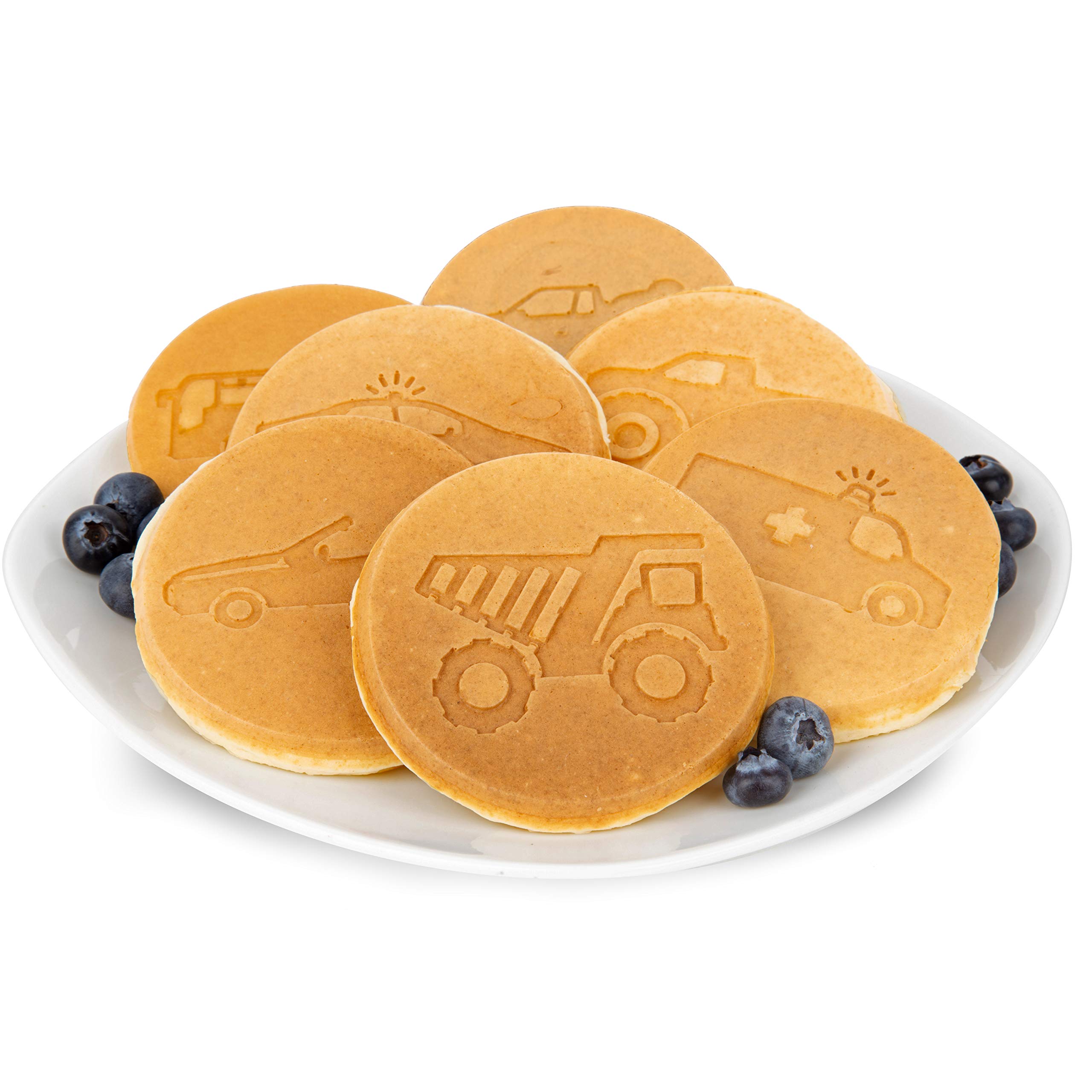 Car & Truck Mini Pancake Pan - Make 7 Unique Flapjack Cars, Nonstick Pan Cake Maker Griddle for Breakfast Fun & Easy Cleanup, Unique Morning Treat or Special Birthday Baking Gift for Kids