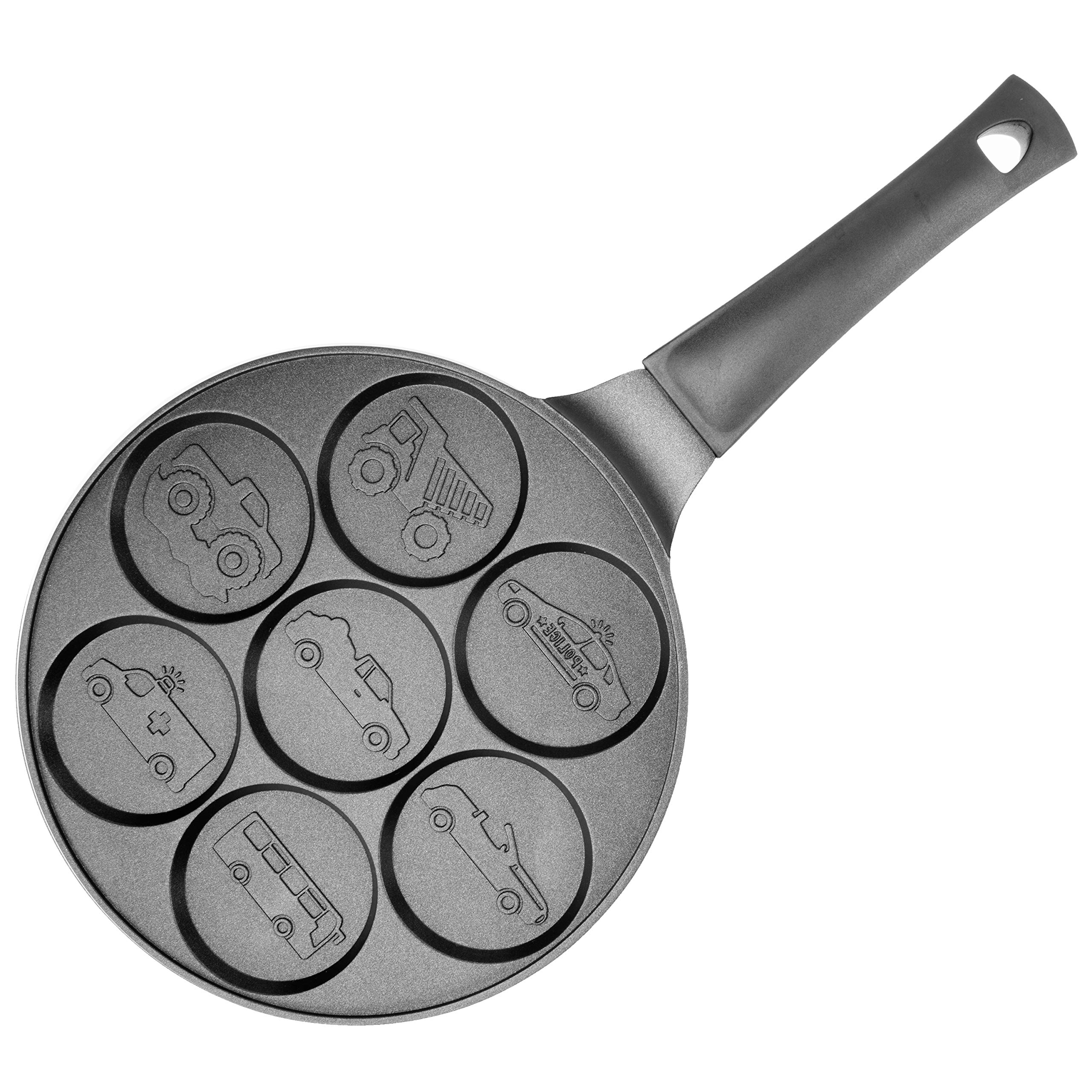 Car & Truck Mini Pancake Pan - Make 7 Unique Flapjack Cars, Nonstick Pan Cake Maker Griddle for Breakfast Fun & Easy Cleanup, Unique Morning Treat or Special Birthday Baking Gift for Kids