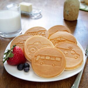 Car & Truck Mini Pancake Pan - Make 7 Unique Flapjack Cars, Nonstick Pan Cake Maker Griddle for Breakfast Fun & Easy Cleanup, Unique Morning Treat or Special Birthday Baking Gift for Kids
