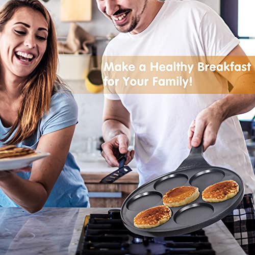 7-Mold Pancake Pan Nonstick Breakfast Griddle, Gas Compatible,9.7 inch Black