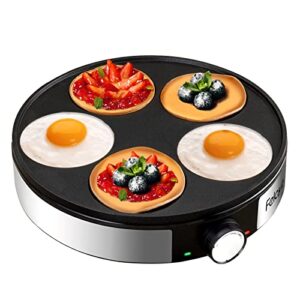 felayza 12" 5 holes electric crepe maker & griddle, nonstick crepe pan with batter spreader,1200w omelette makers with thermostat control for pancake, egg, brunch