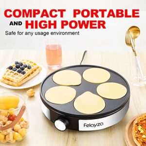 FELAYZA 12" 5 Holes Electric Crepe Maker & Griddle, NonStick Crepe Pan with Batter Spreader,1200W Omelette Makers with Thermostat Control for Pancake, Egg, Brunch