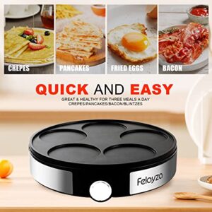 FELAYZA 12" 5 Holes Electric Crepe Maker & Griddle, NonStick Crepe Pan with Batter Spreader,1200W Omelette Makers with Thermostat Control for Pancake, Egg, Brunch