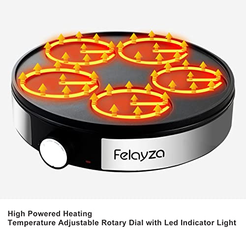 FELAYZA 12" 5 Holes Electric Crepe Maker & Griddle, NonStick Crepe Pan with Batter Spreader,1200W Omelette Makers with Thermostat Control for Pancake, Egg, Brunch