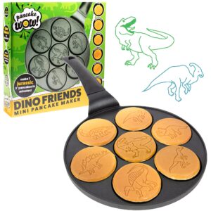 dino mini pancake pan - make 7 unique flapjack dinosaurs, nonstick pan cake maker griddle for jurassic fun & easy cleanup, great for family breakfast or easter basket stuffer gift for kids and adults