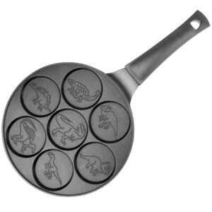 Dino Mini Pancake Pan - Make 7 Unique Flapjack Dinosaurs, Nonstick Pan Cake Maker Griddle for Jurassic Fun & Easy Cleanup, Great for Family Breakfast or Easter Basket Stuffer Gift for Kids and Adults