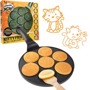 Kitty Friends Mini Pancake Pan - Make 7 Unique Flapjack Cat Designs, Nonstick Pan Cake Maker Griddle for Breakfast Kitten Fun & Easy Cleanup, Fun Animal Gift