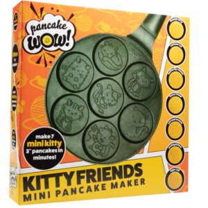 Kitty Friends Mini Pancake Pan - Make 7 Unique Flapjack Cat Designs, Nonstick Pan Cake Maker Griddle for Breakfast Kitten Fun & Easy Cleanup, Fun Animal Gift