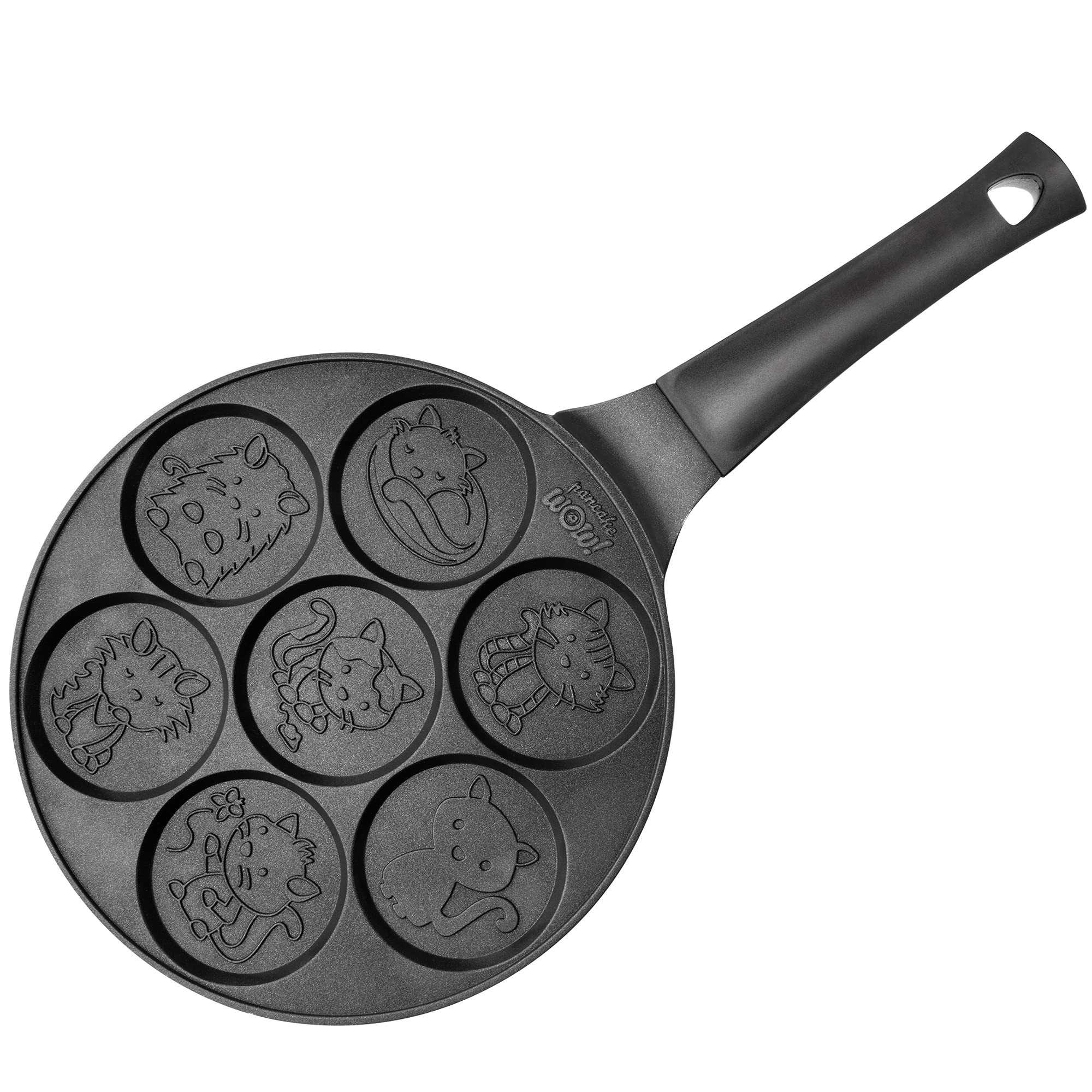 Kitty Friends Mini Pancake Pan - Make 7 Unique Flapjack Cat Designs, Nonstick Pan Cake Maker Griddle for Breakfast Kitten Fun & Easy Cleanup, Fun Animal Gift