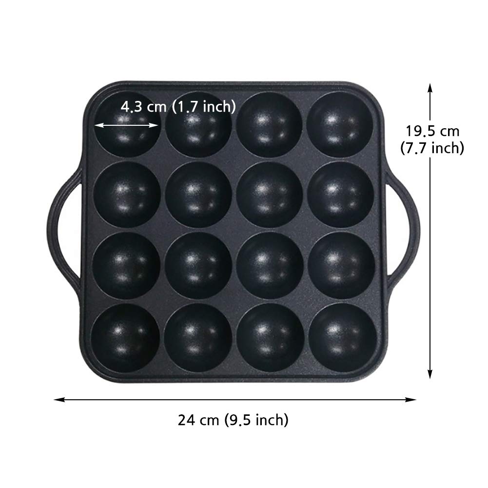 UPIT 16-Holes Takoyaki Maker Pan Plate for Stovetop, Nonstick Coating Aluminum, 7.7 x 7.7 inches
