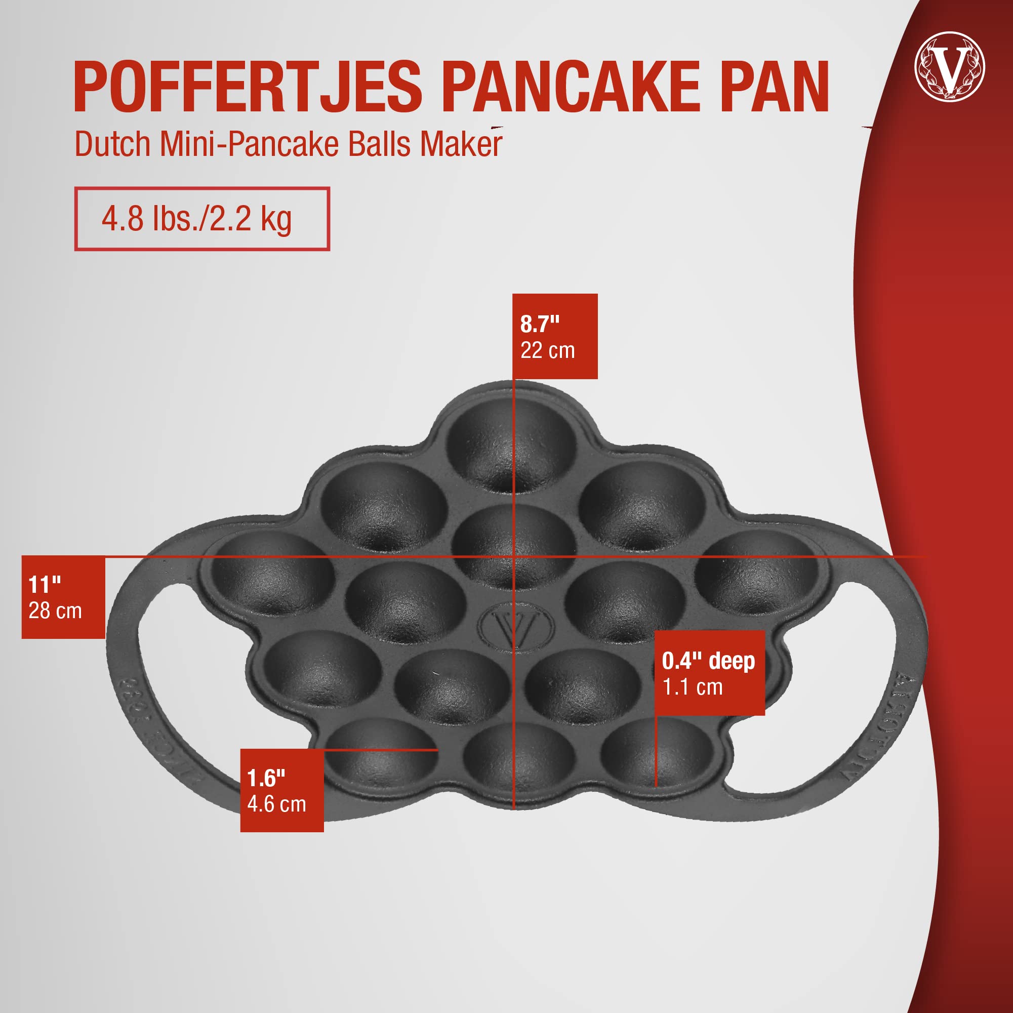 Victoria Cast Iron Poffertjes Dutch Pancake Pan with Loop Handles, Preseasoned with Flaxseed Oil, Made in Colombia