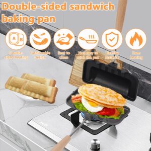 Double-Sided Sandwich Baking Pan, 4w1h Sandwich Maker, Non Stick Breakfast Sandwich Maker Baking Pan with Removable Handle Grill Pan for Breakfast Pancakes, Omelets, Frittatas, Bread and Toast