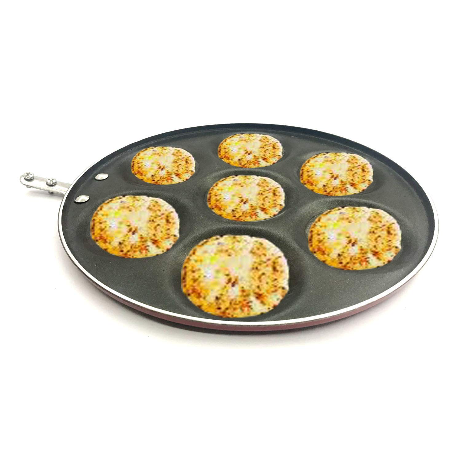NonStick Mini Uttapam Pan Mini Pancake Maker Mini Crepe pan Idli Pan Pancake Multi-Snack Maker Aluminium Uttapam Tawa Mini Pancake Tava 7 Cavity (275mm)