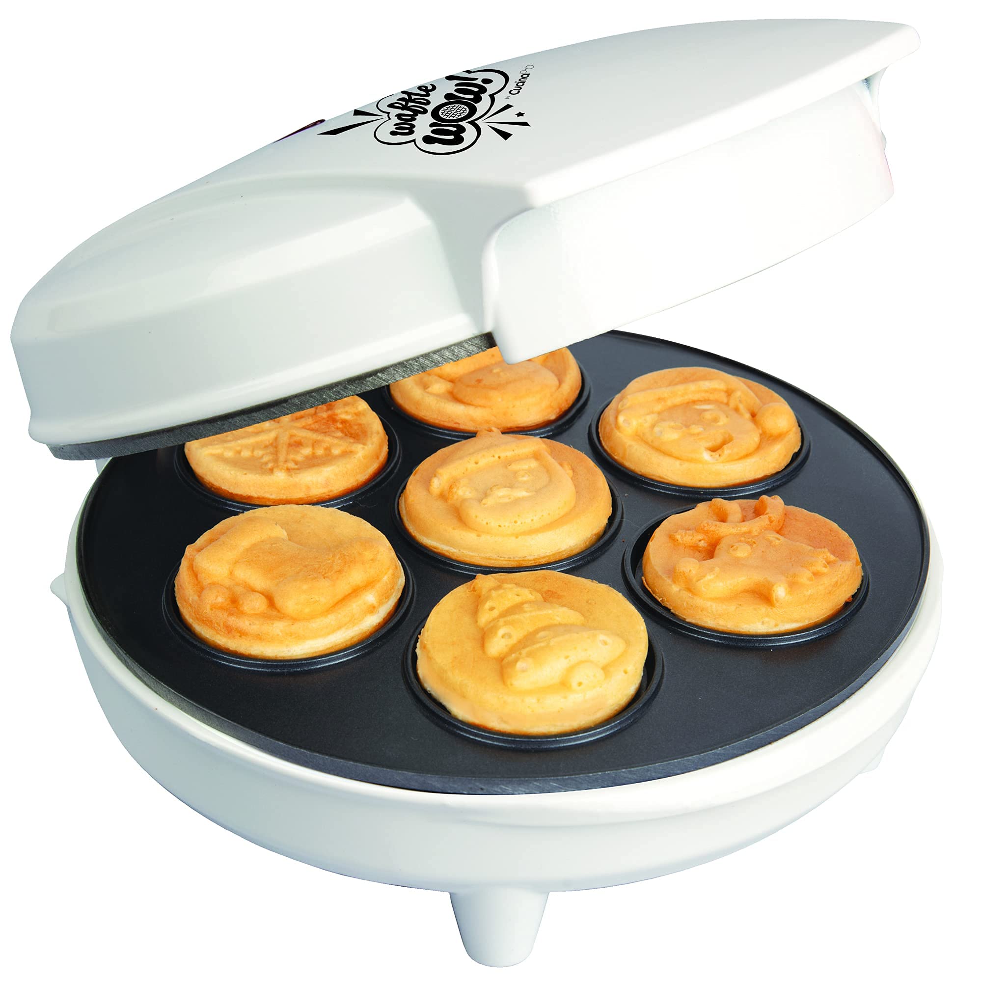 Christmas Holiday Waffle Maker w 6 Edible Food Markers- Make X-Mas Breakfast Fun w Delicious Decorated Pancakes or Waffles- Electric Nonstick Waffler Iron, Fun Gift for Kids & Adults, Family Activity