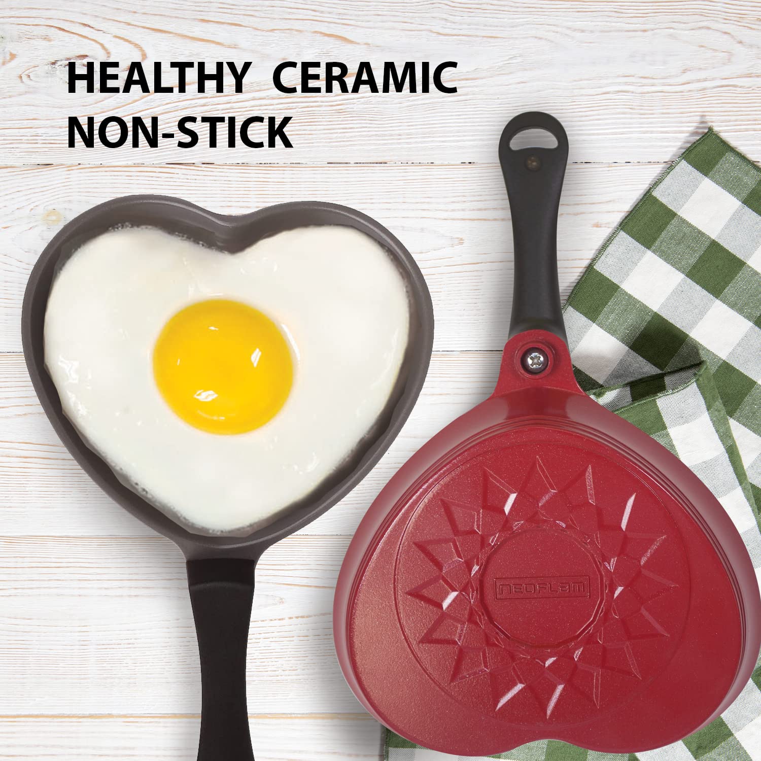 Neoflam 5.5'' Ceramic Nonstick Little Shaped, Frying Griddle Pan Shaper, Mini Pancake Waffle Maker with Heat Resistant Handle for Breakfast Scrambled Egg, Grilled Cheese, Red Heart (51102)