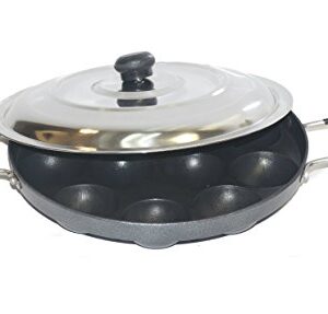 Tabakh AppamPatra Paniyaram Non Stick Appam Pan with Stainless Steel Lid, 9.5"