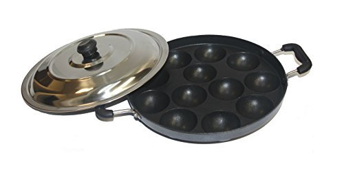 Tabakh AppamPatra Paniyaram Non Stick Appam Pan with Stainless Steel Lid, 9.5"
