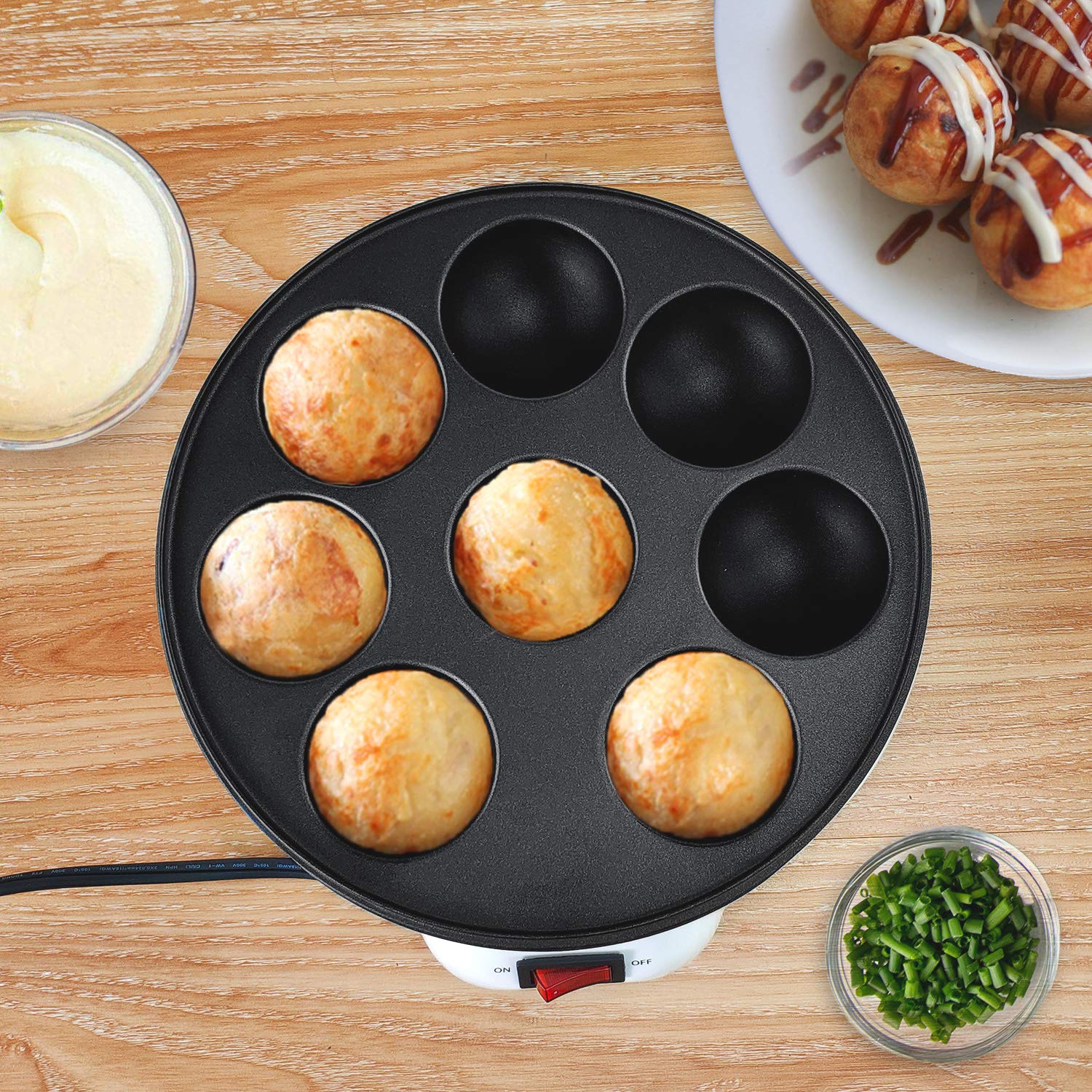 Health and Home Electric Japanese Takoyaki Octopus Pan 8- Balls Maker Danish Aebleskiver and Ebelskiver Maker, Cake Pops Maker With Nonstick Coating,Easy Clean